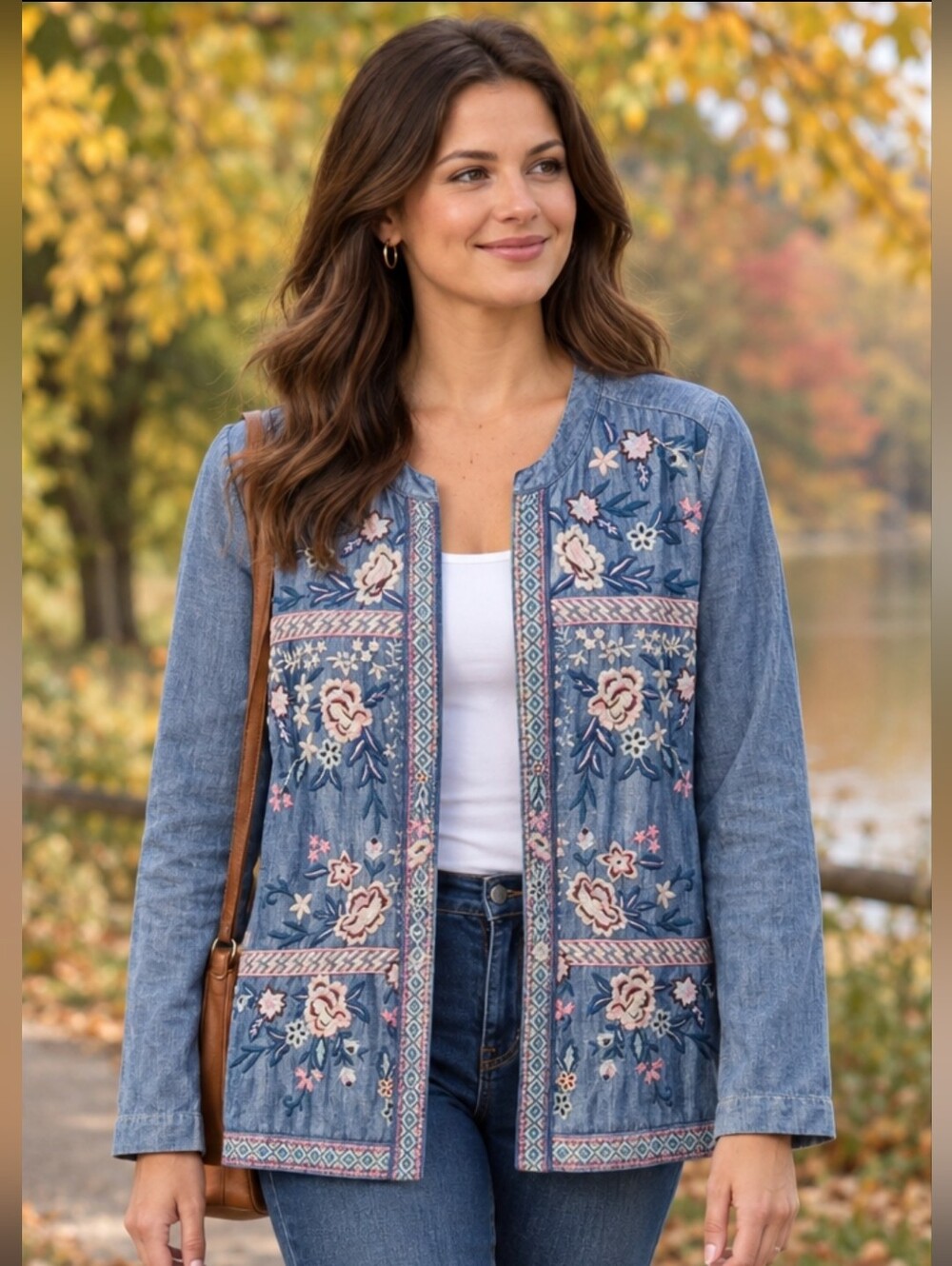 J. Jill Womens 100% Cotton Embroidered Chambray Open Jacket Size XL NWT